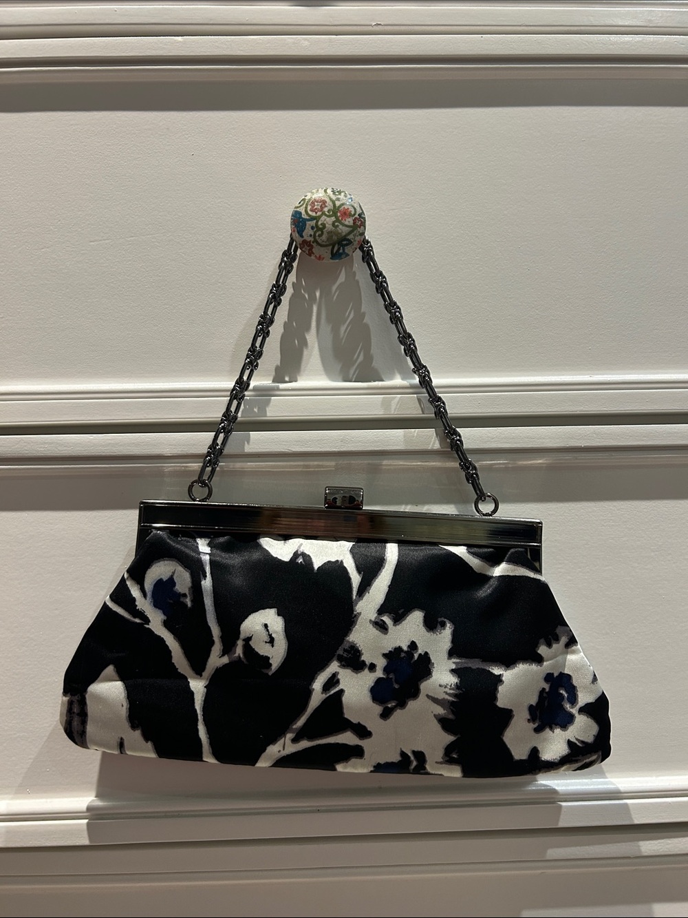 The Limited Black and White Floral Chain-Handle Clutch